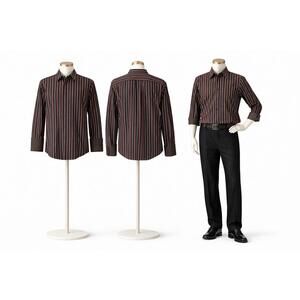 Banana Republic Men’s Dress Shirt Size 15-15.5 Medium Black Pink Striped Cotton